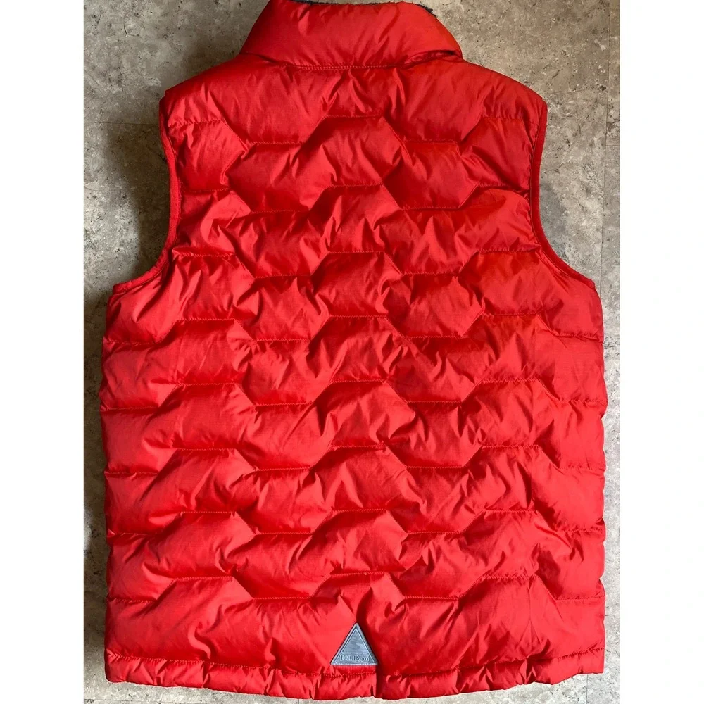 LL Bean Kids Red Puffer Vest Sherpa Lined Quilted Full Zip Size L 14-16